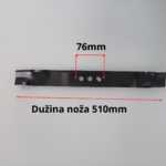 Nož za kosilicu 510mm,promjer centralne rupe 14mm,razmak između dvije rupe 76mm.