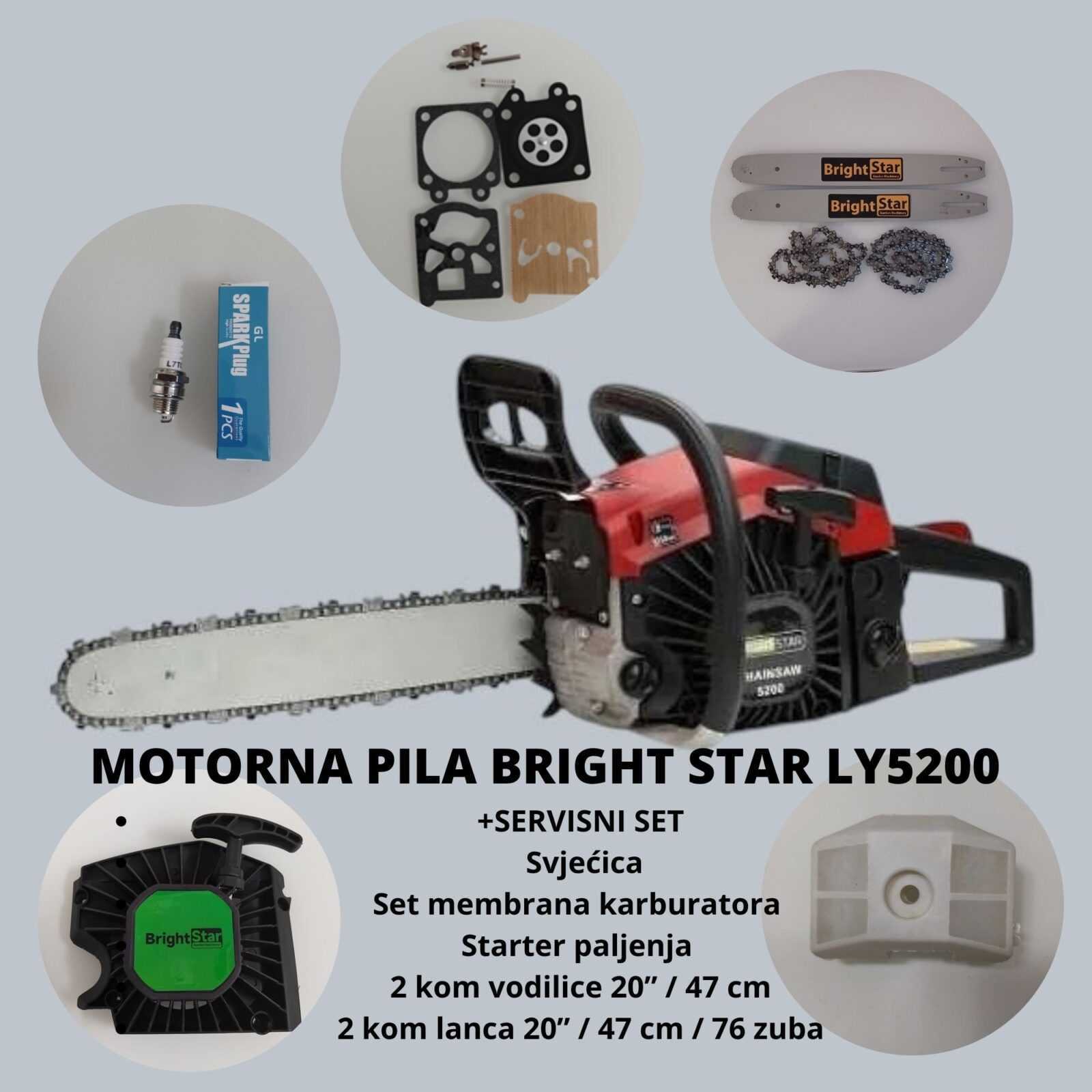 MOTORNA PILA BRIGHT STAR LY5200 /2KW /37cm/325″ +SERVISNI SET GRATIS