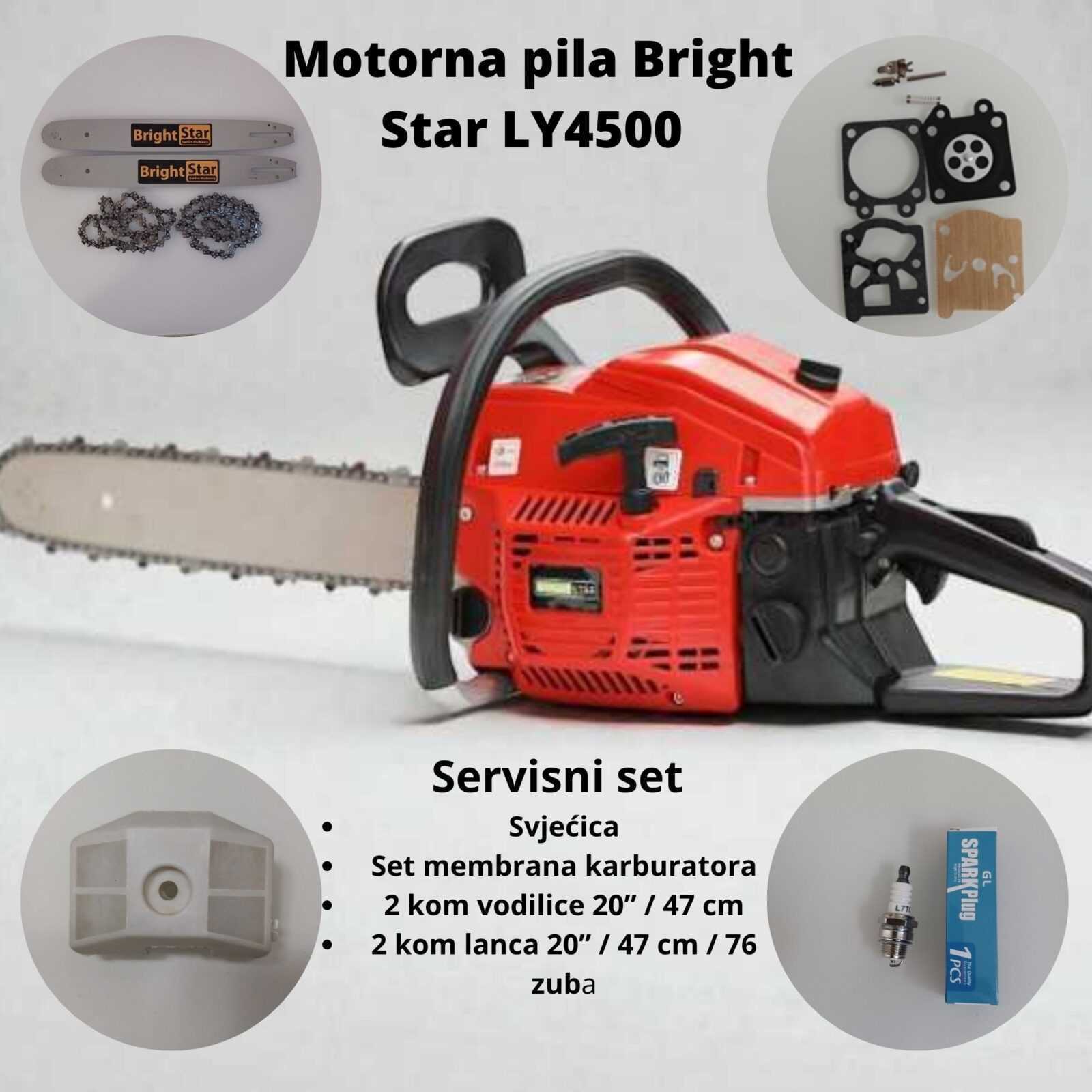Motorna pila Bright Star LY4500 1.8 kW – snažna i pouzdana za domaćinstvo i voćnjak +SERVISNI SET